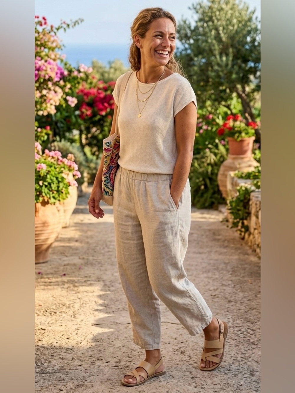 J. Jill Taupe Cropped Linen Capri Pants